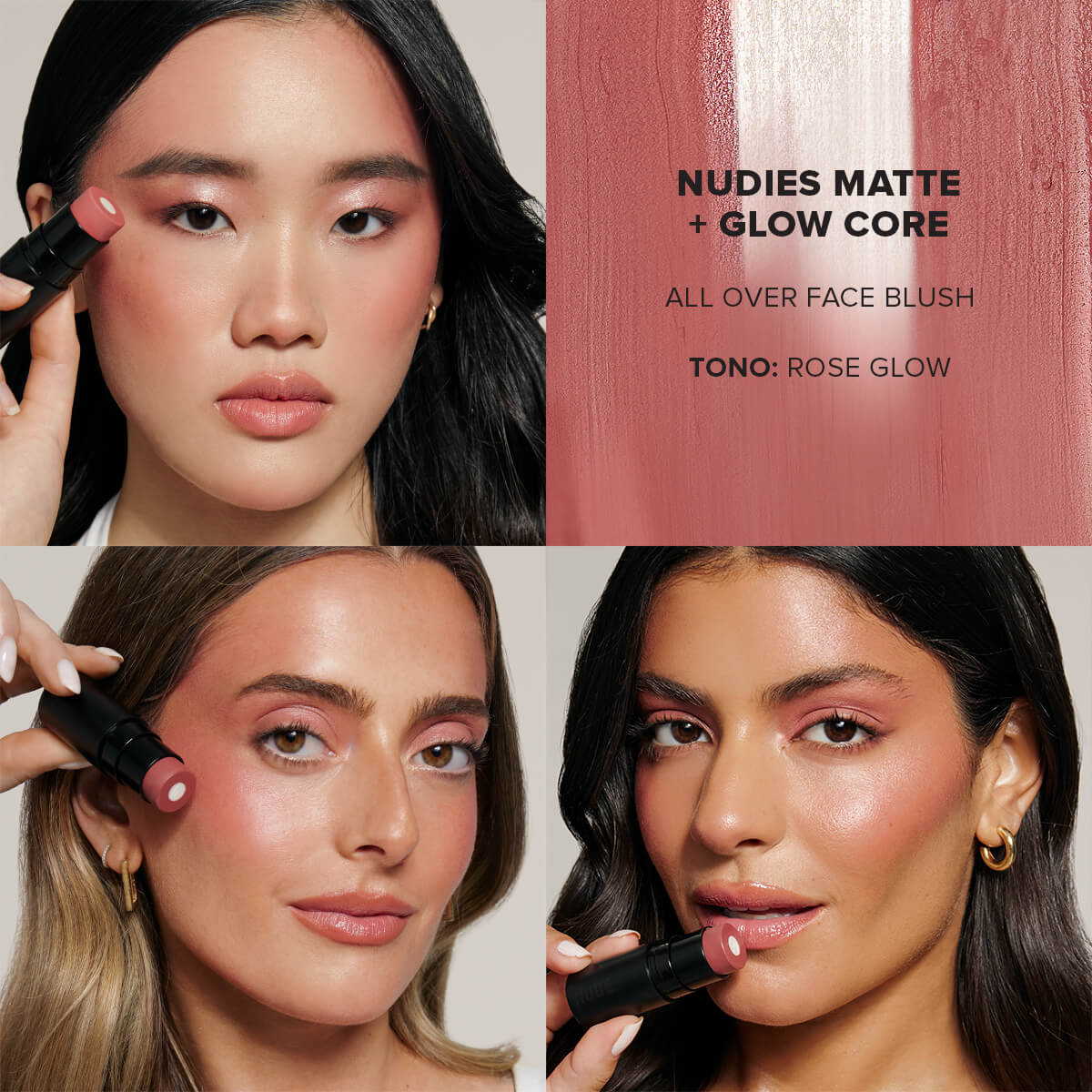 NUDIES MATTE + GLOW CORE ALL OVER FACE BLUSH COLOR (RUBOR MULTIUSOS EN CREMA)